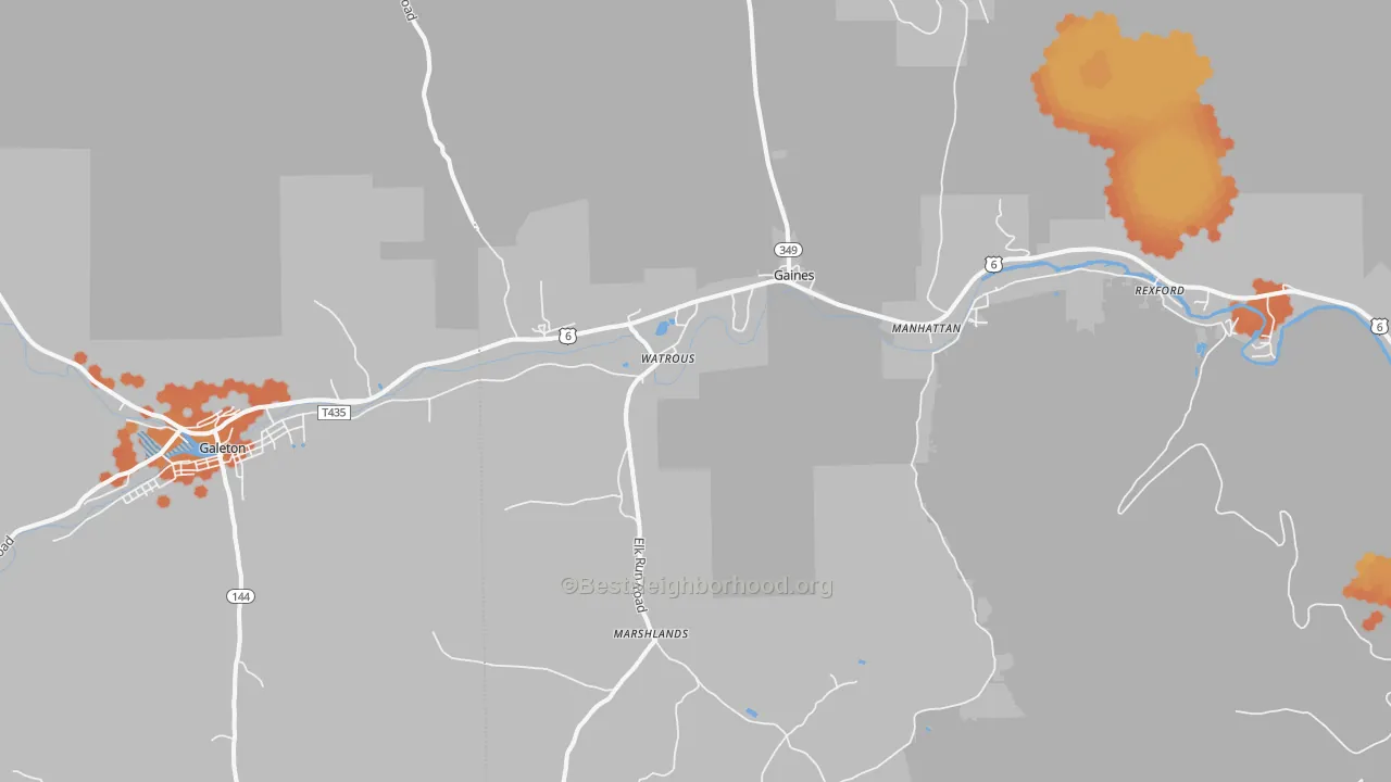 Bike Grade map of 16921, PA