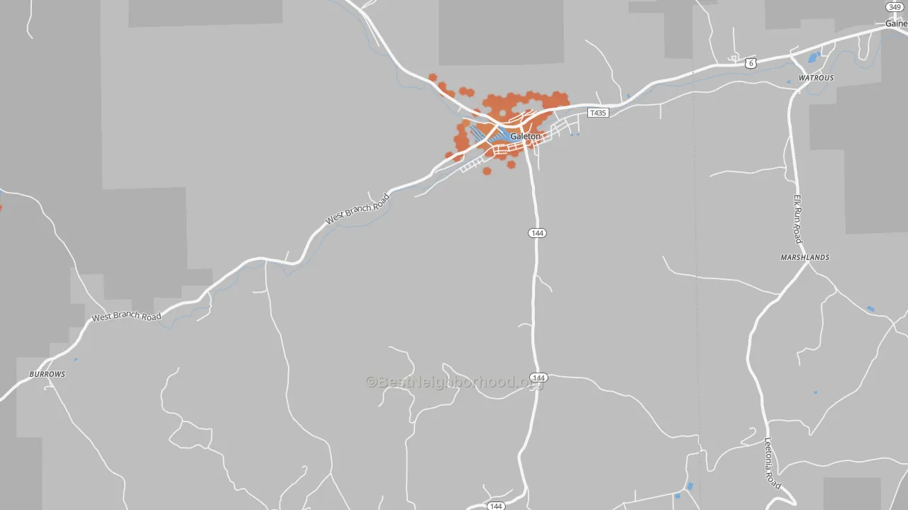 Bike Grade map of 16922, PA