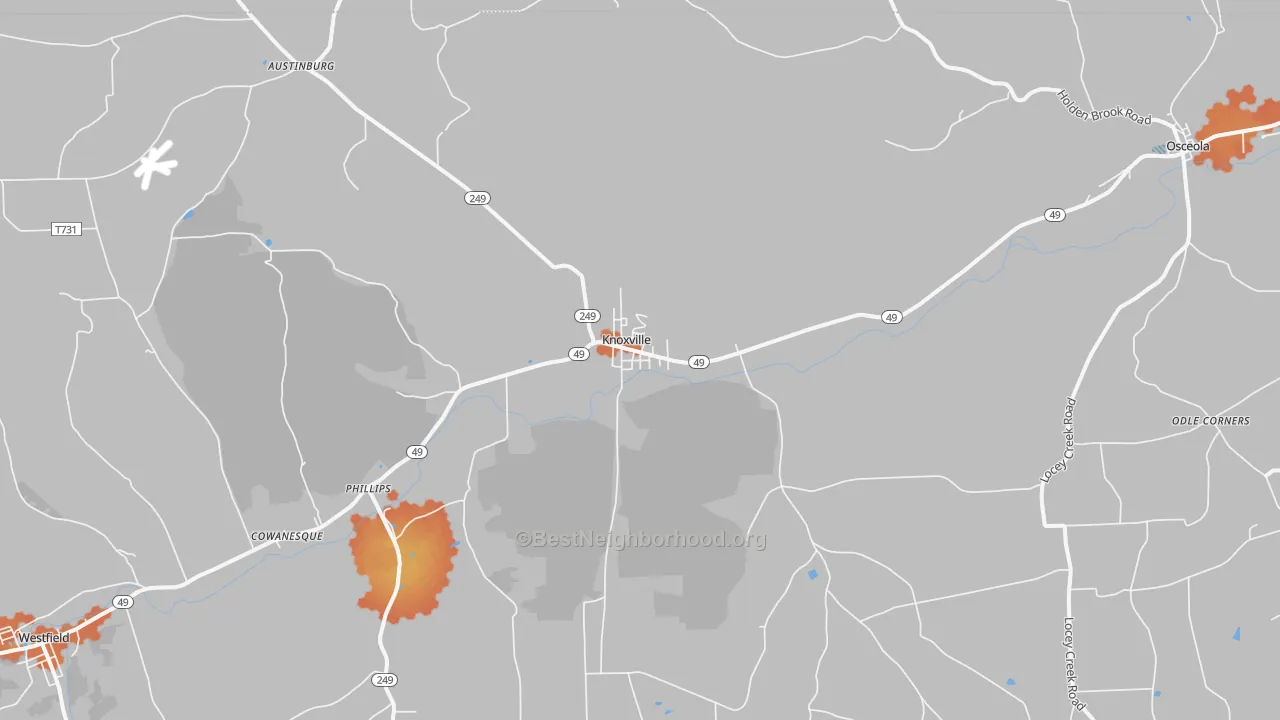 Bike Grade map of 16928, PA