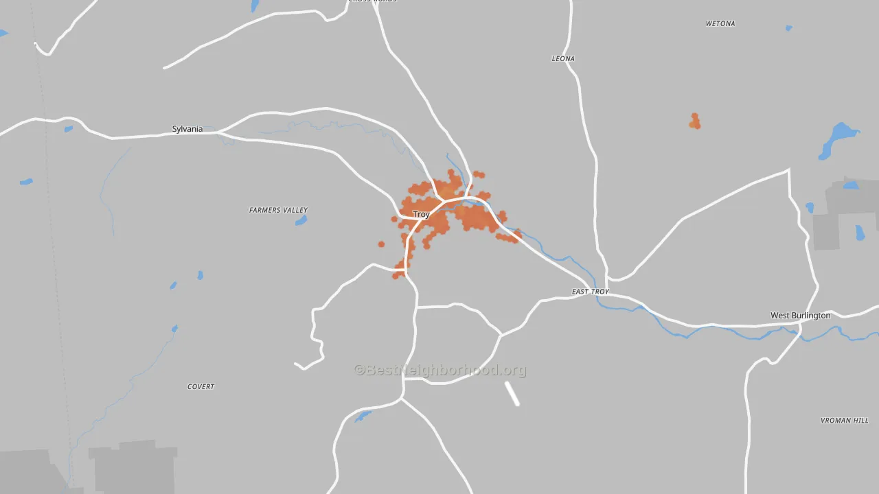 Bike Grade map of 16947, PA