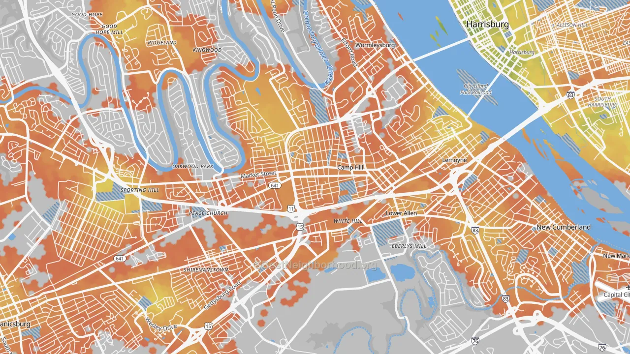 Bike Grade map of 17011, PA