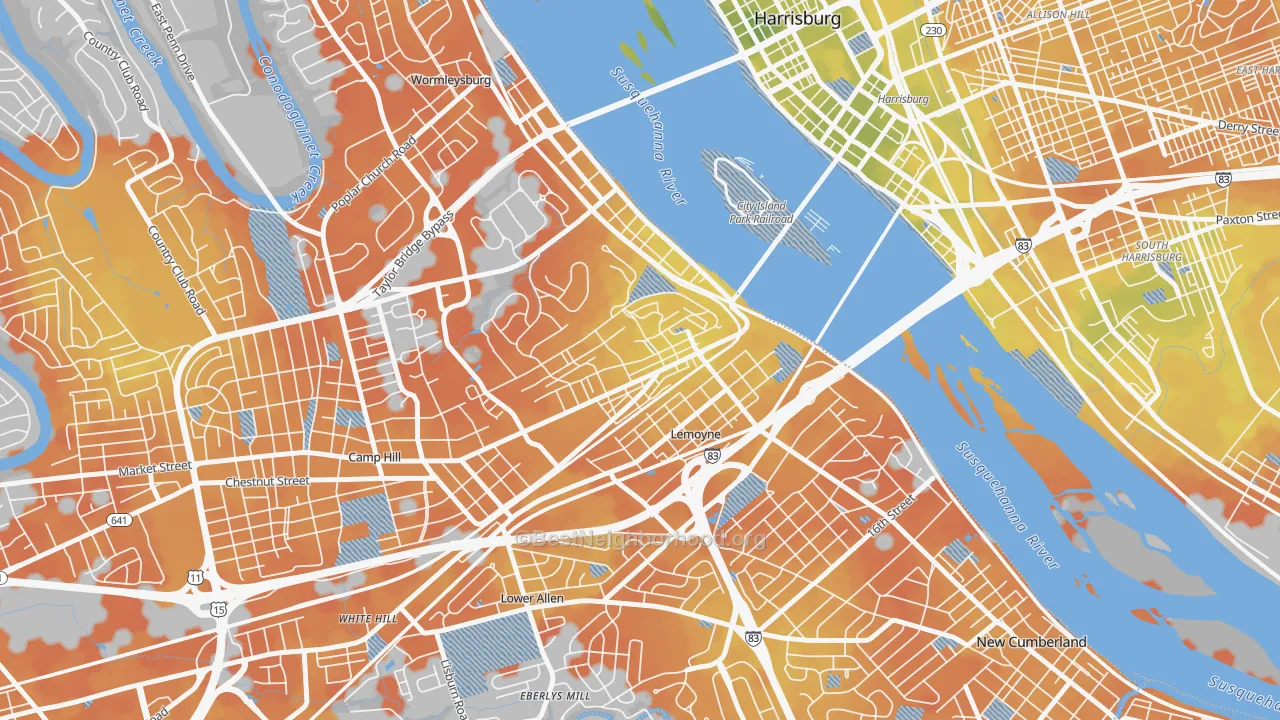 Bike Grade map of 17043, PA