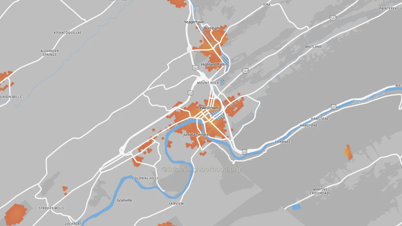 Bike Grade map of 17044, PA