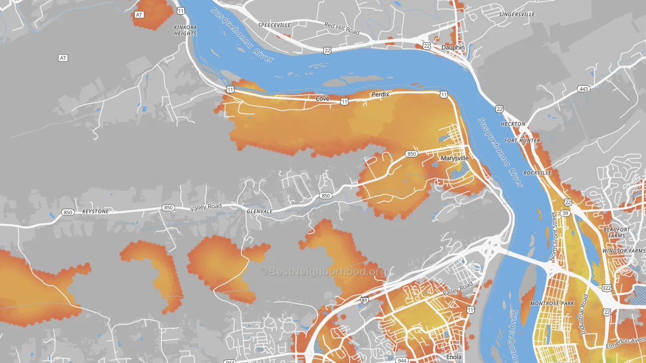 Bike Grade map of 17053, PA