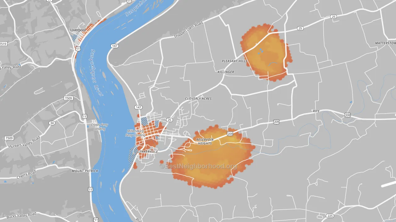 Bike Grade map of 17061, PA