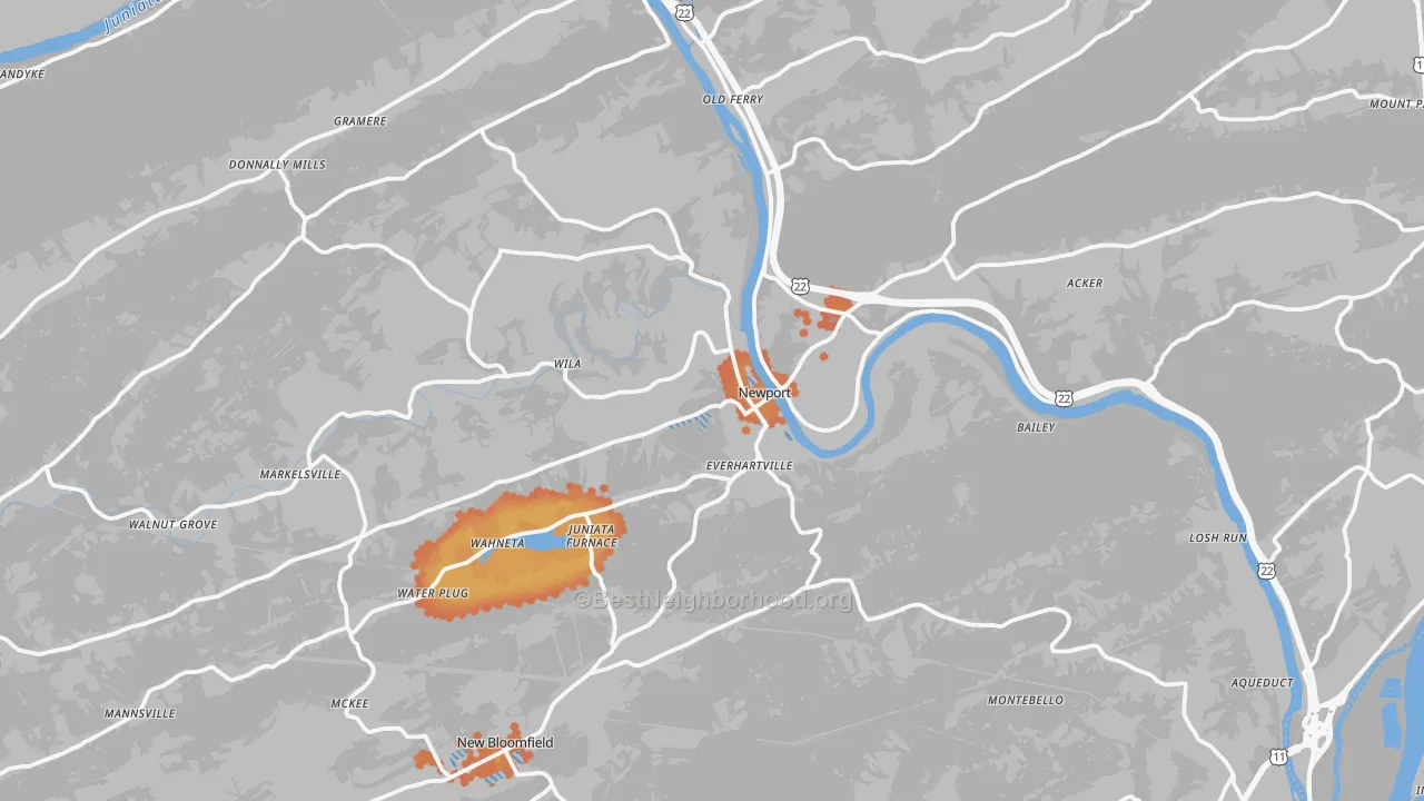Bike Grade map of 17074, PA