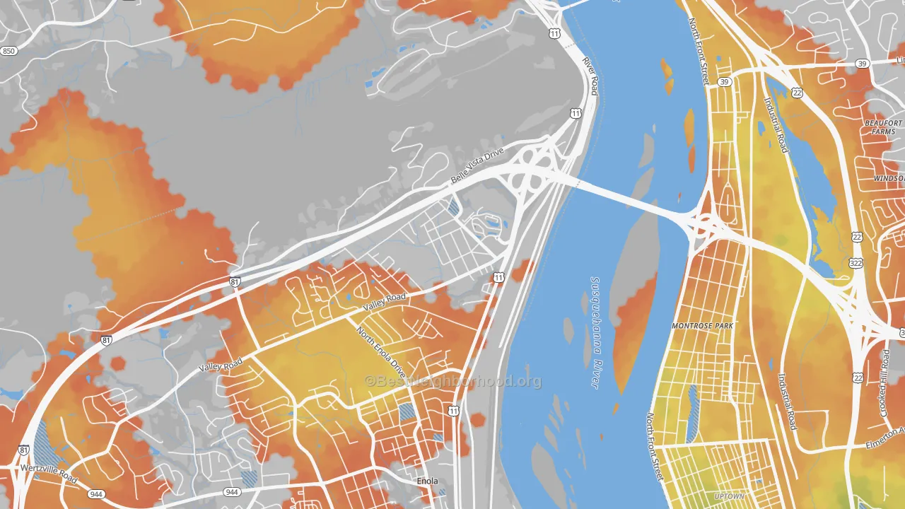Bike Grade map of 17093, PA