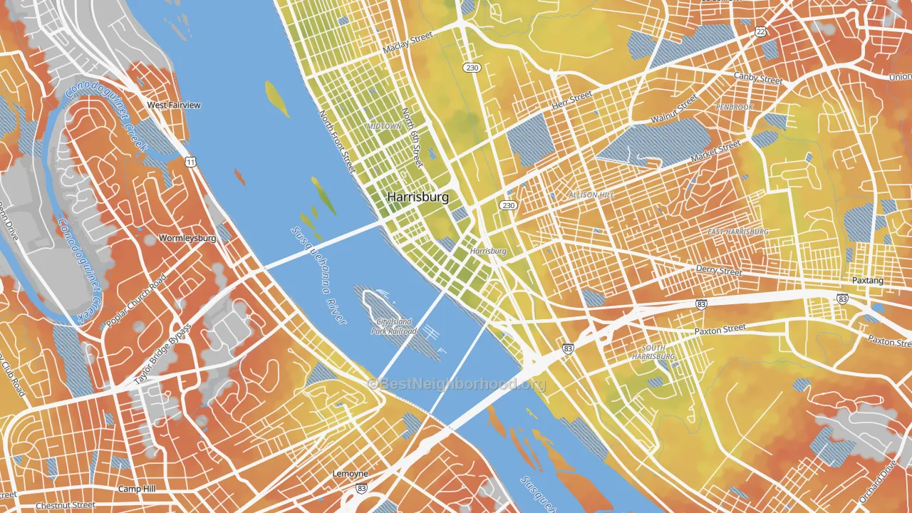 Bike Grade map of 17101, PA