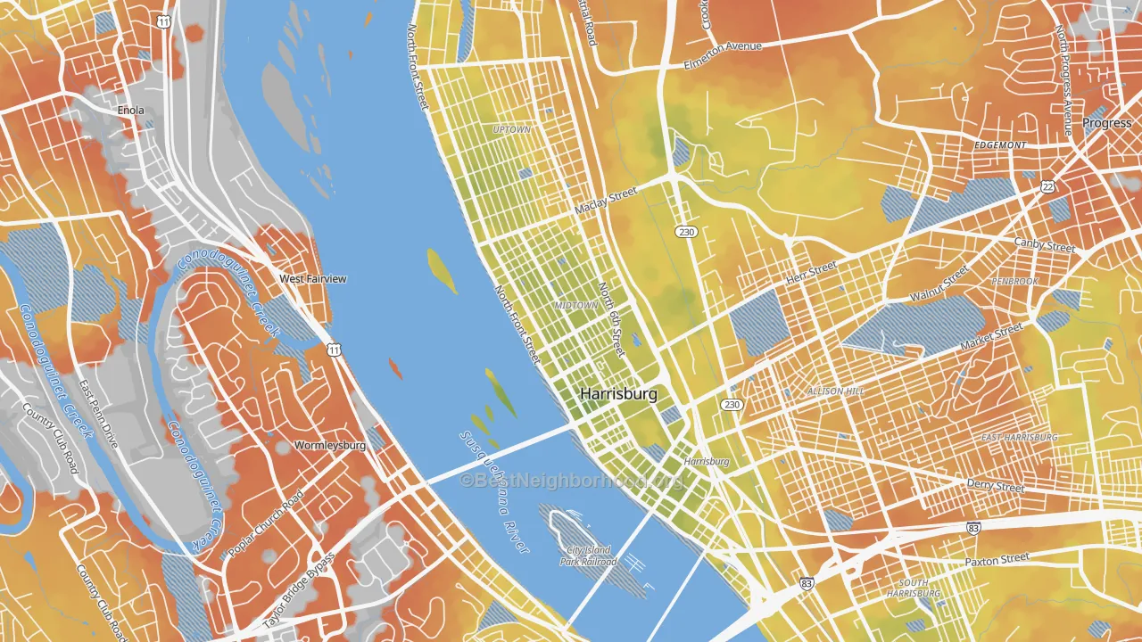 Bike Grade map of 17102, PA