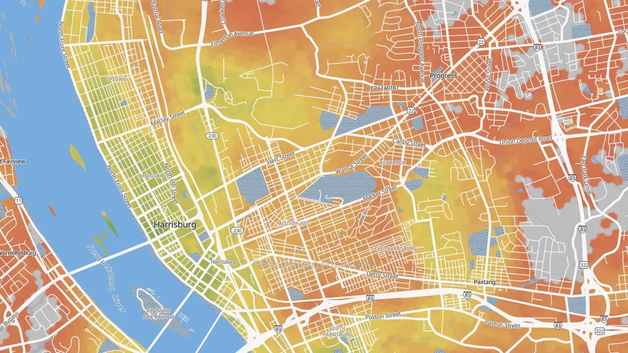 Bike Grade map of 17103, PA