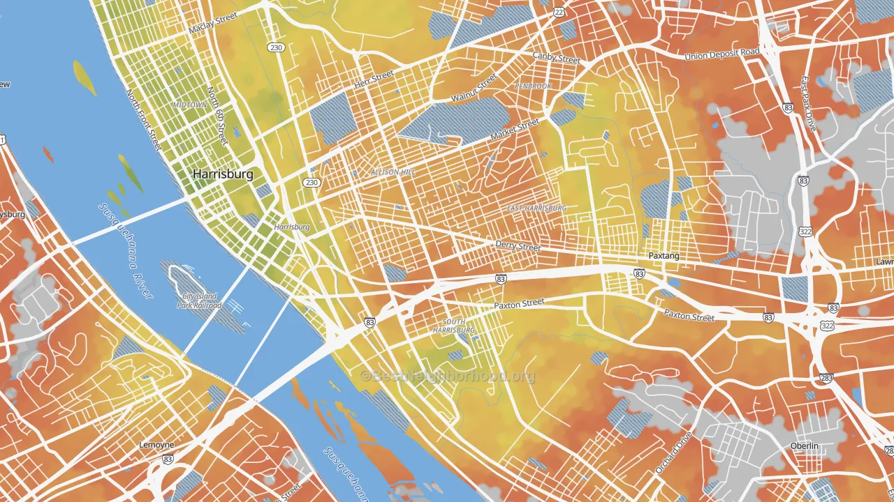 Bike Grade map of 17104, PA