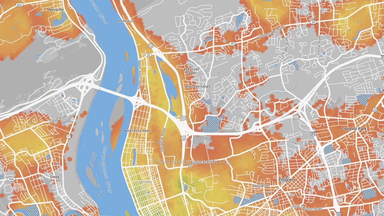 Bike Grade map of 17110, PA
