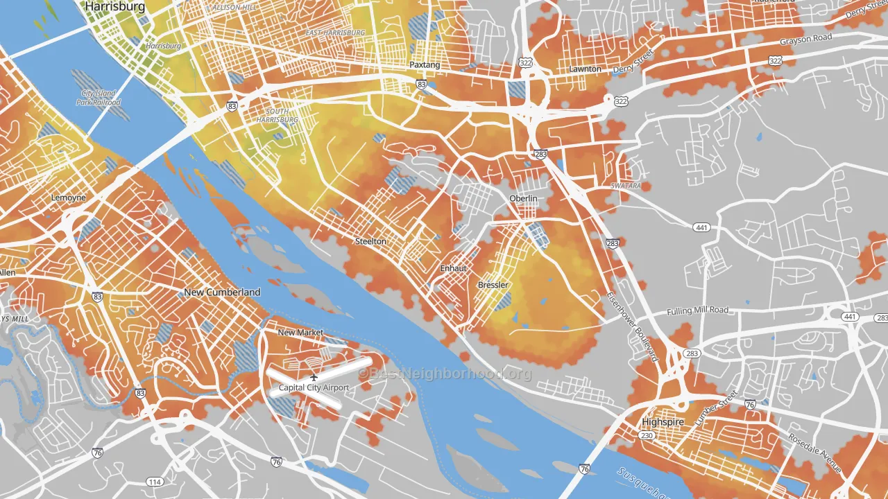 Bike Grade map of 17113, PA