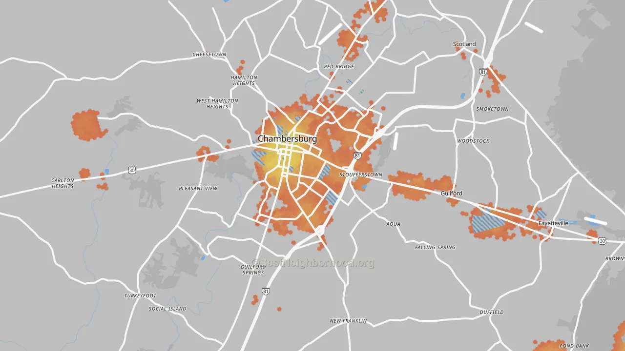 Bike Grade map of 17202, PA