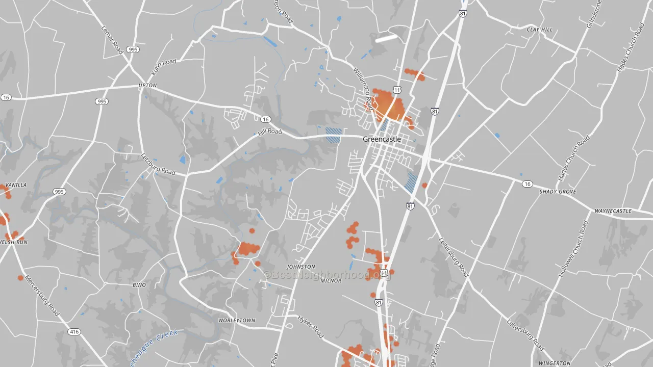 Bike Grade map of 17225, PA
