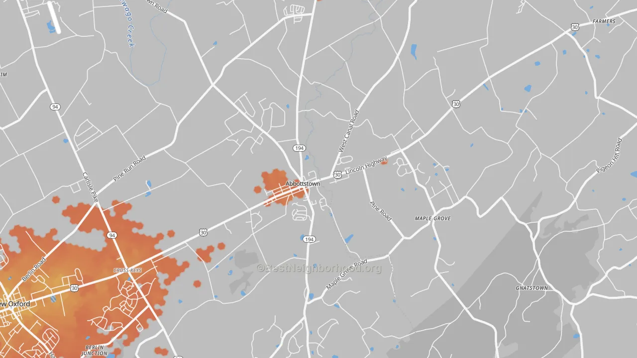Bike Grade map of 17301, PA