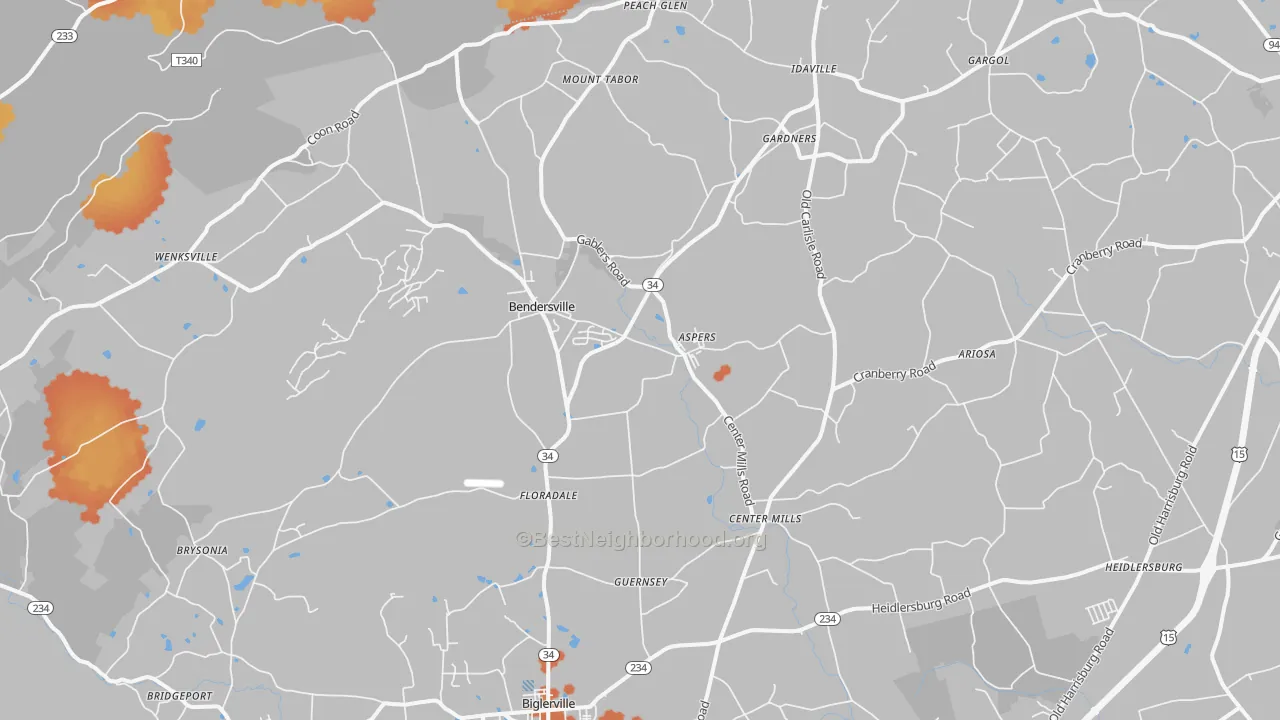 Bike Grade map of 17304, PA