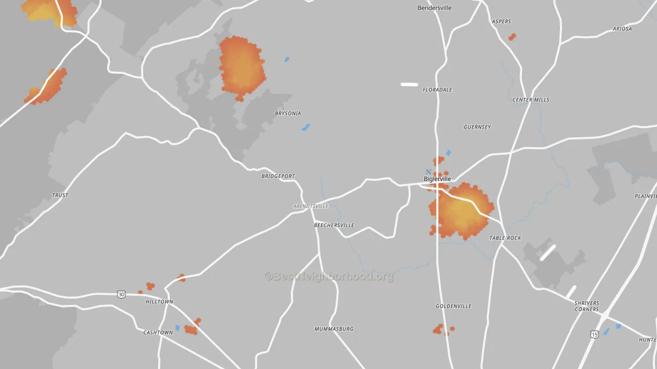 Bike Grade map of 17307, PA