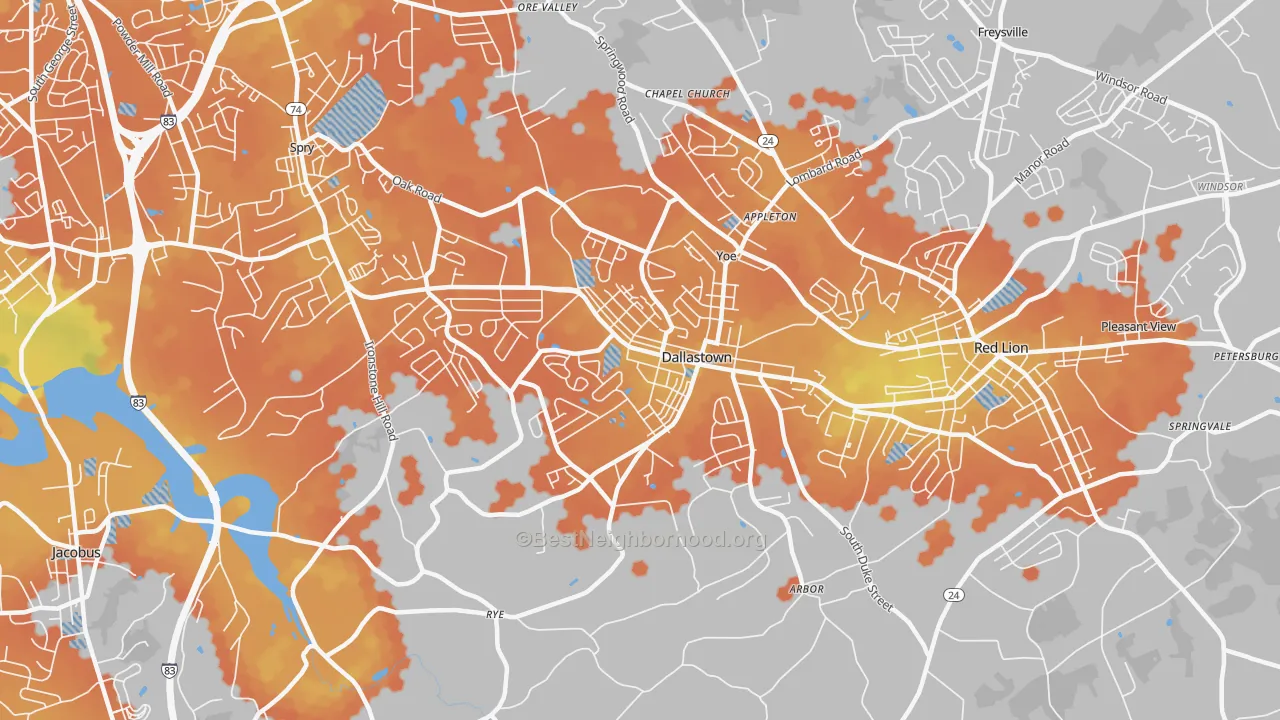 Bike Grade map of 17313, PA