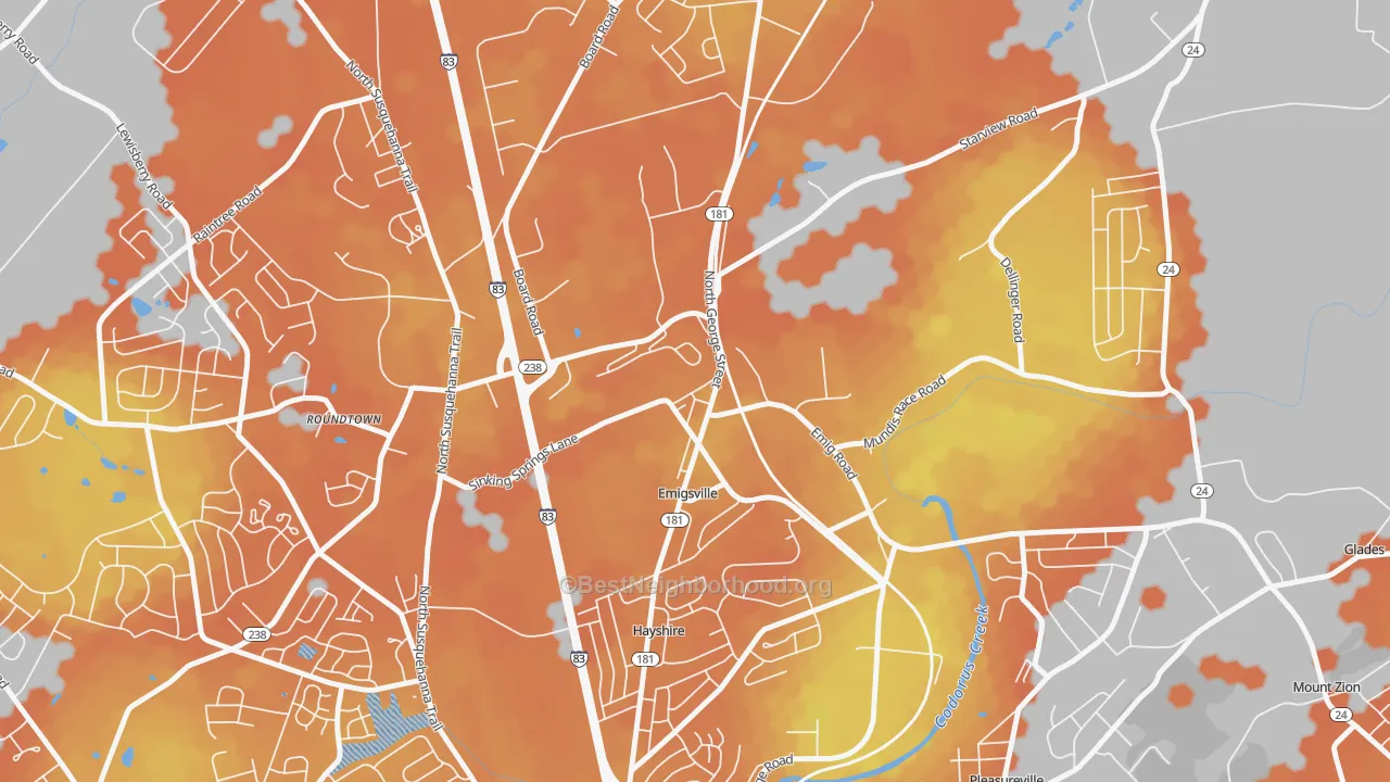 Bike Grade map of 17318, PA