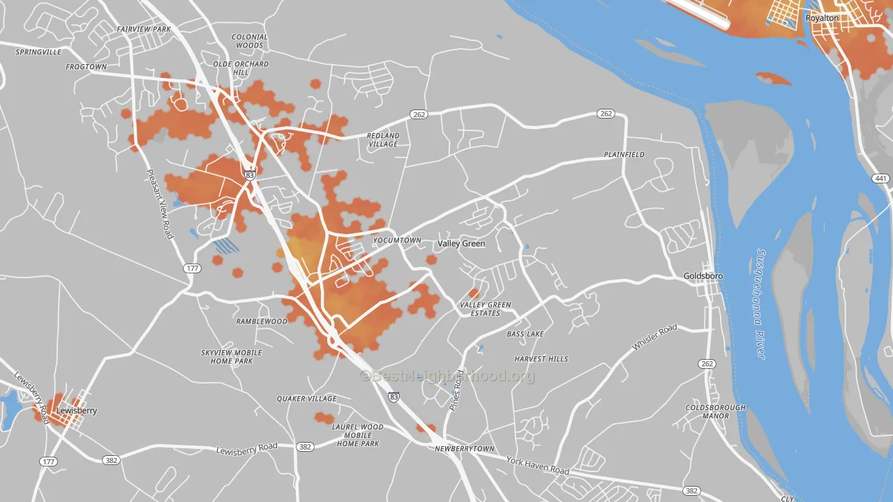 Bike Grade map of 17319, PA