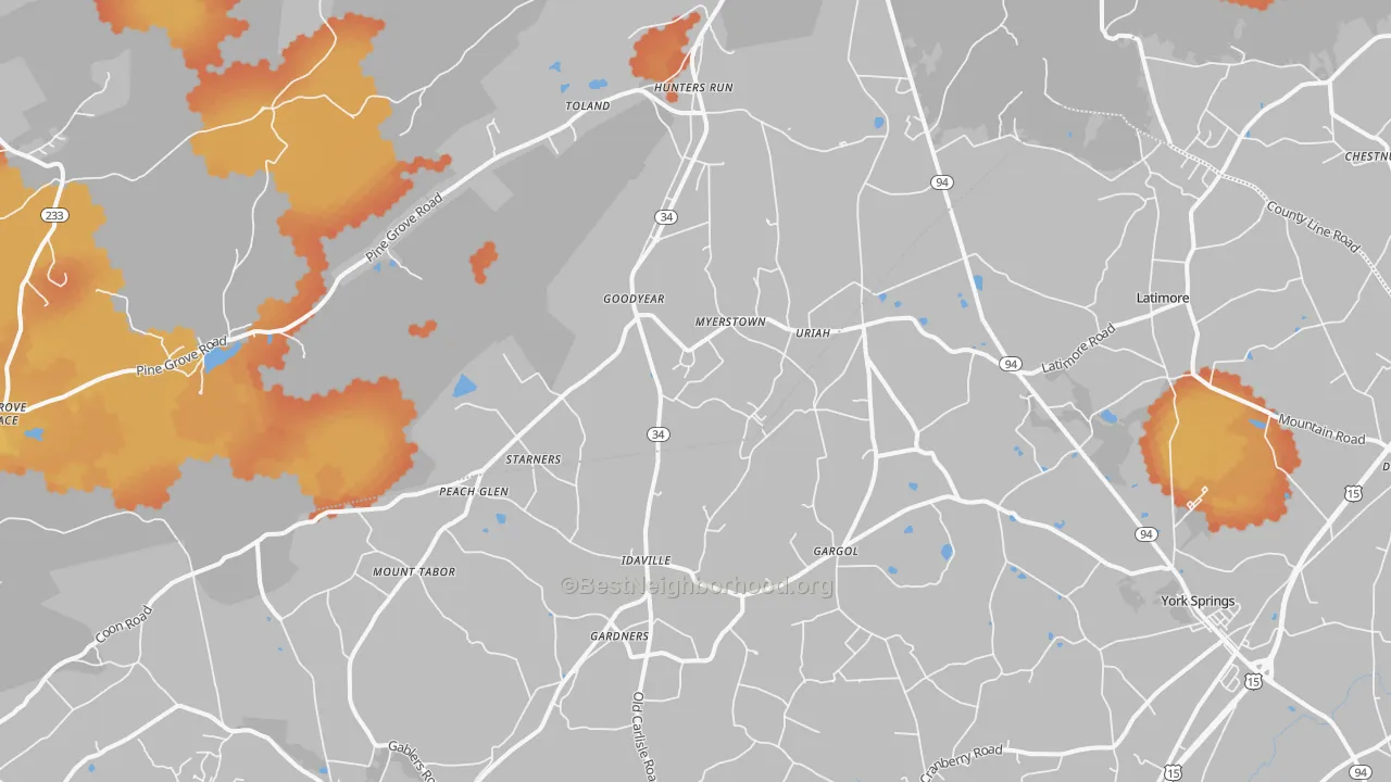 Bike Grade map of 17324, PA