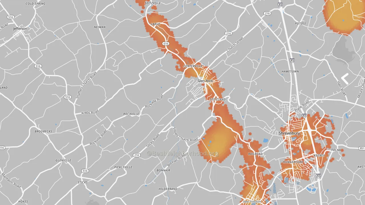 Bike Grade map of 17327, PA