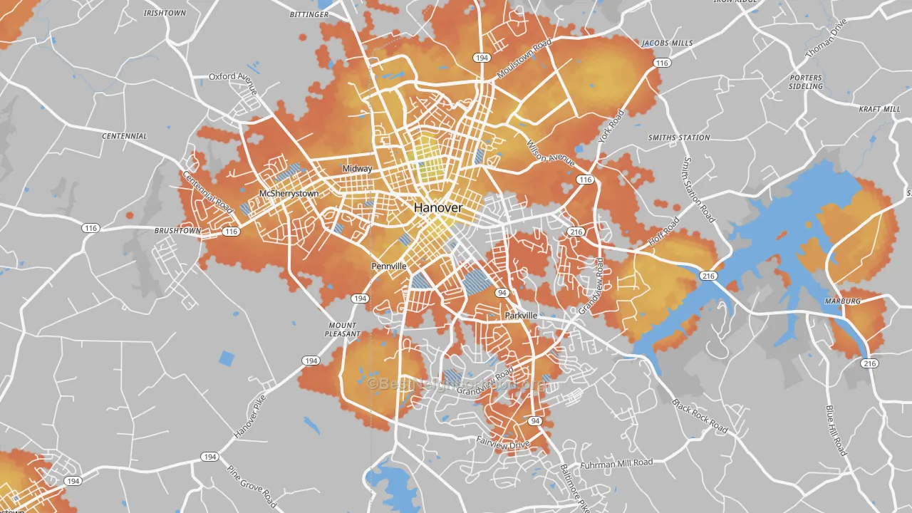 Bike Grade map of 17331, PA