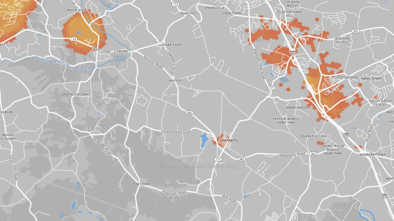 Bike Grade map of 17339, PA