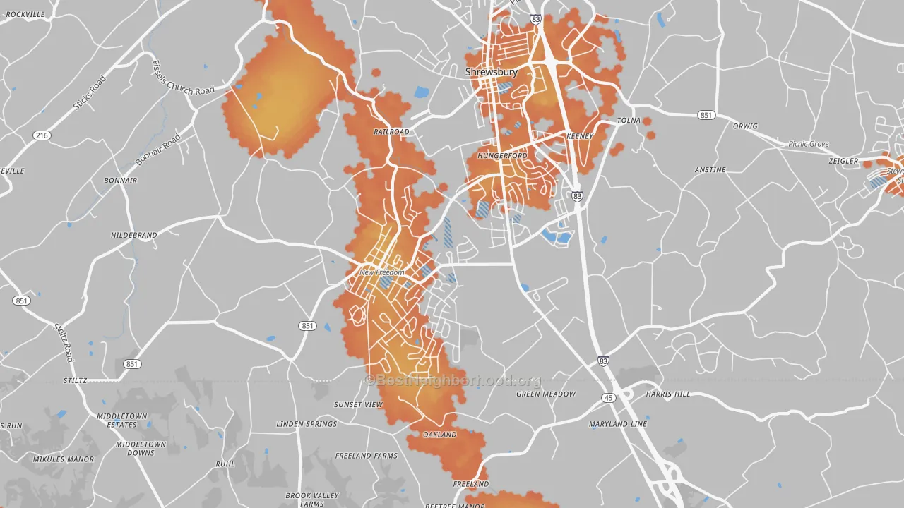 Bike Grade map of 17349, PA