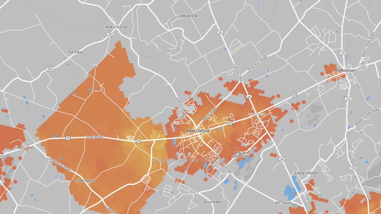 Bike Grade map of 17350, PA