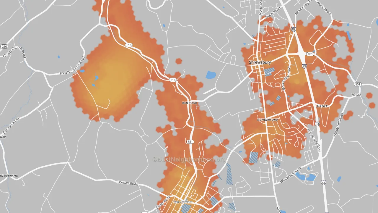 Bike Grade map of 17355, PA