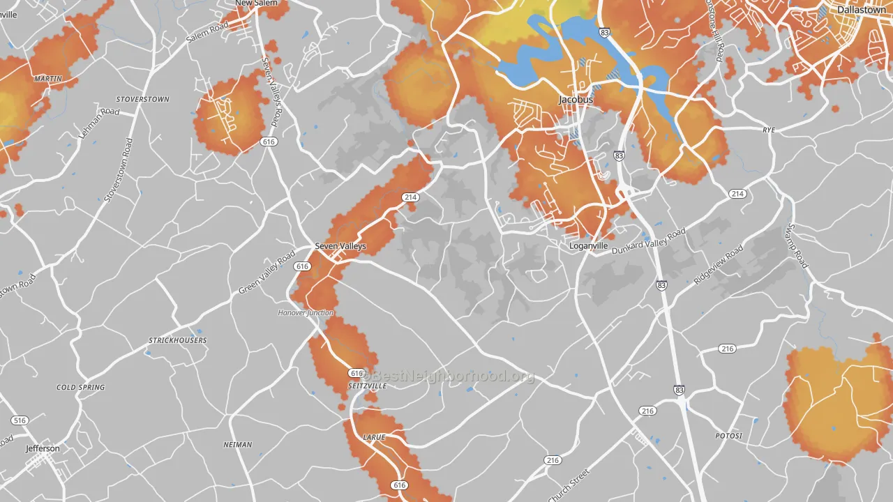 Bike Grade map of 17360, PA