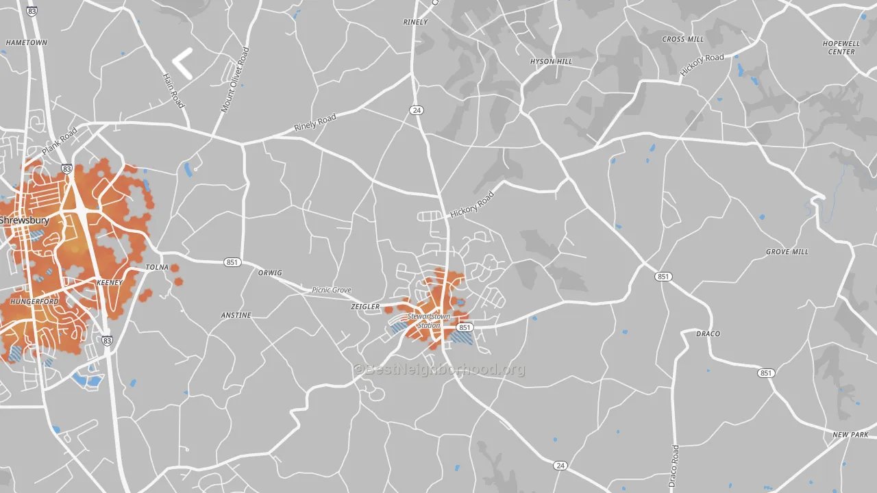 Bike Grade map of 17363, PA