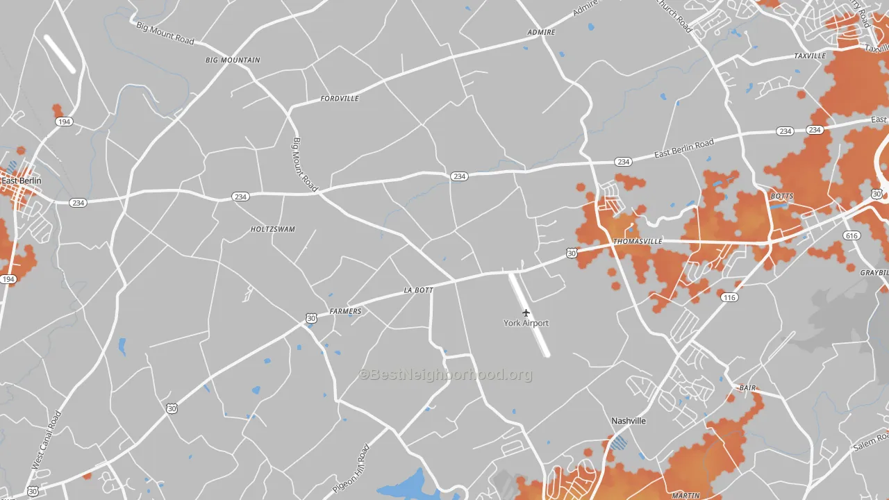 Bike Grade map of 17364, PA