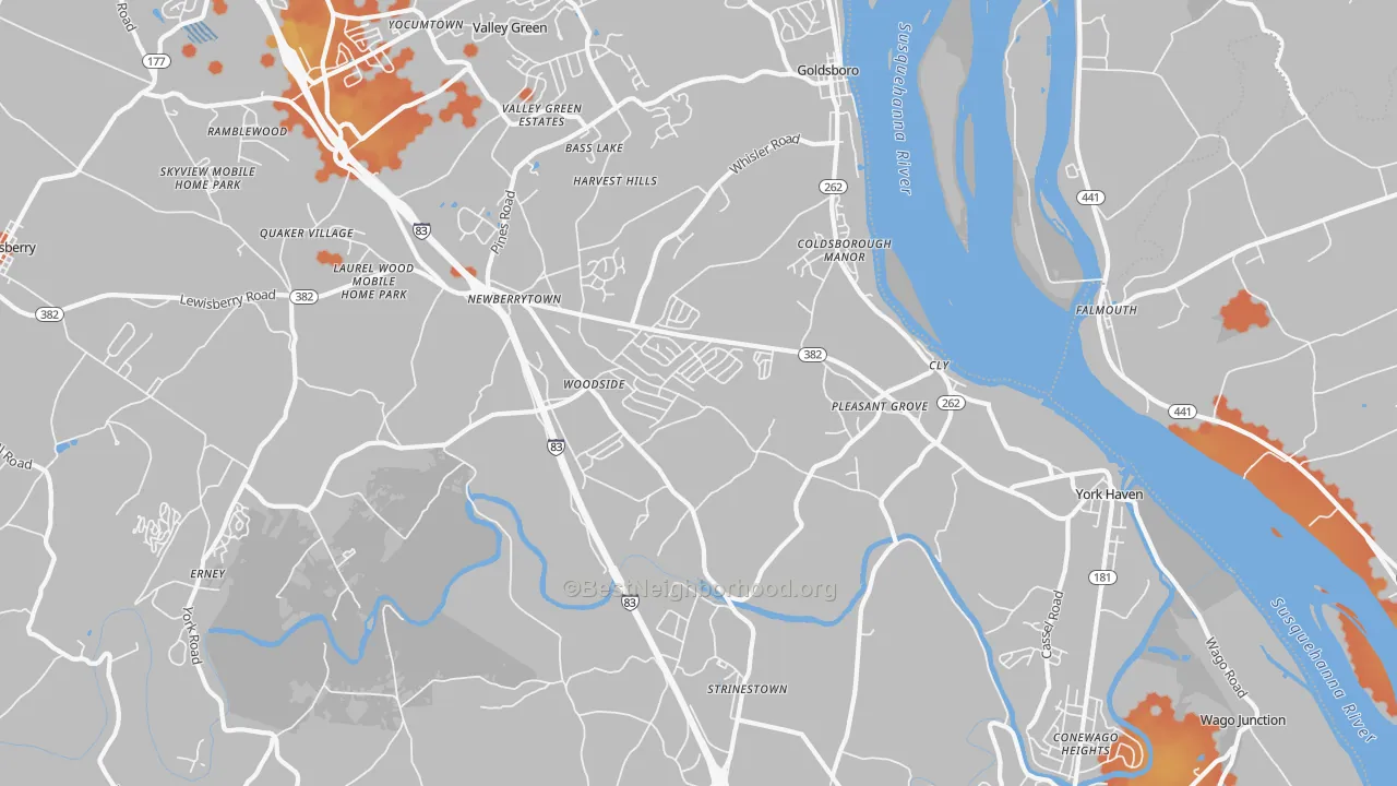Bike Grade map of 17370, PA