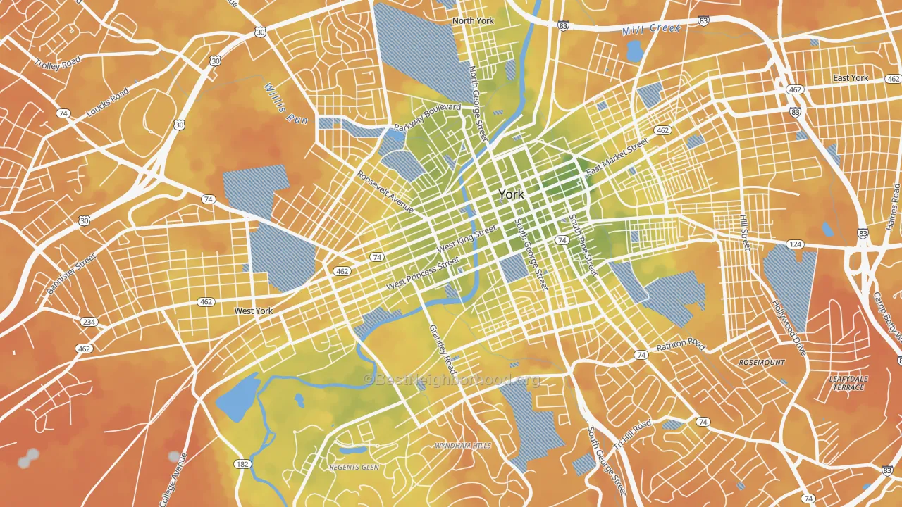 Bike Grade map of 17401, PA