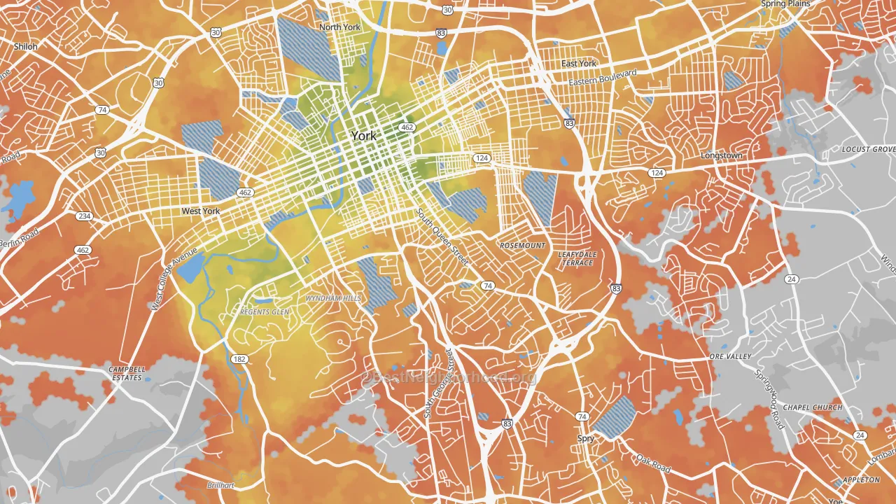 Bike Grade map of 17403, PA