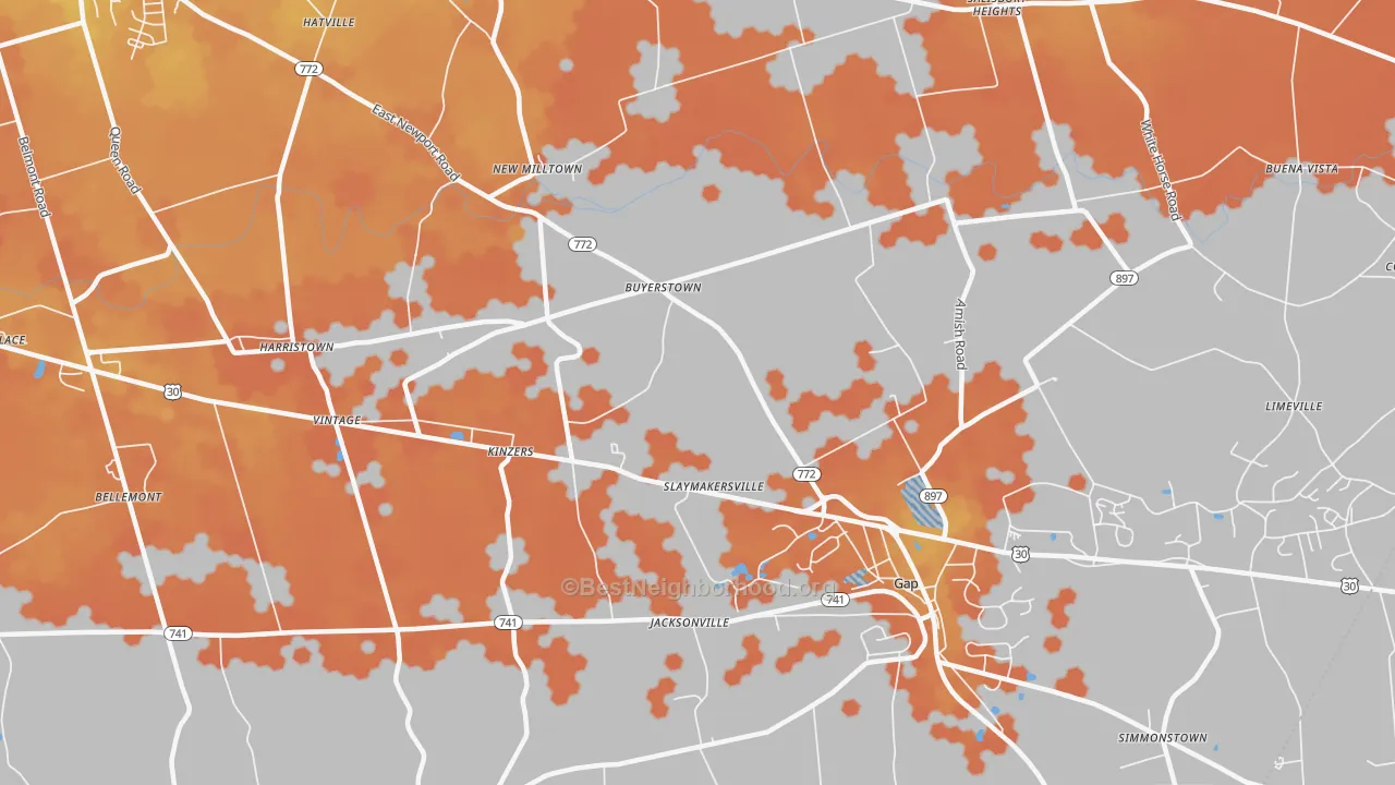 Bike Grade map of 17535, PA