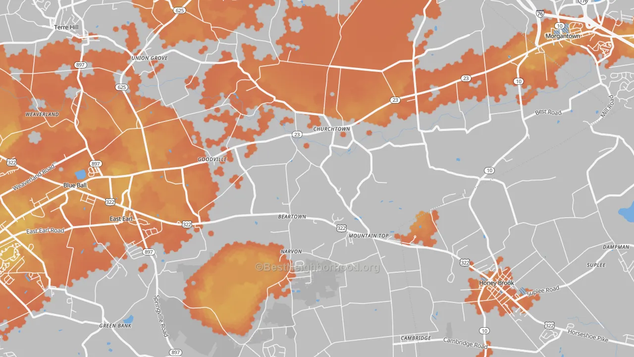 Bike Grade map of 17555, PA