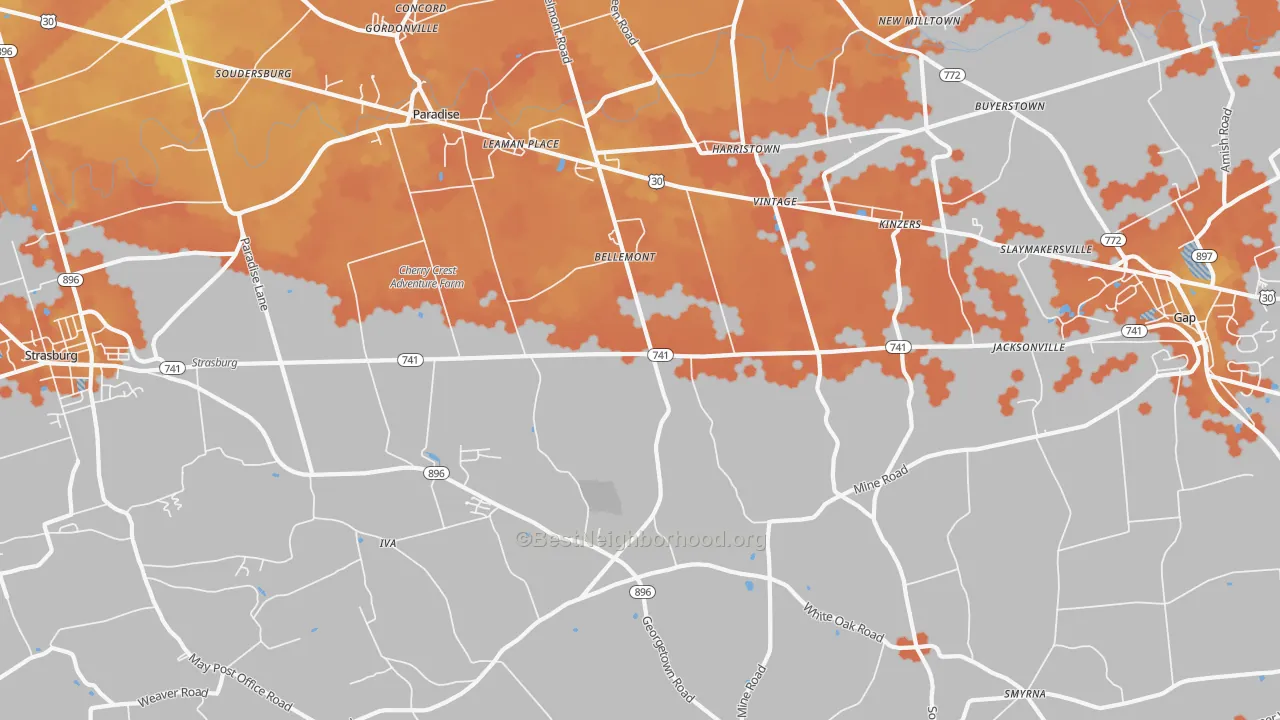 Bike Grade map of 17562, PA