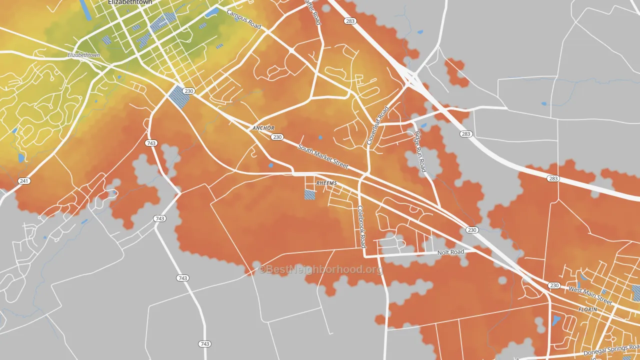 Bike Grade map of 17570, PA