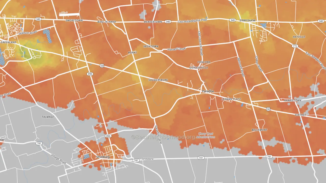 Bike Grade map of 17572, PA