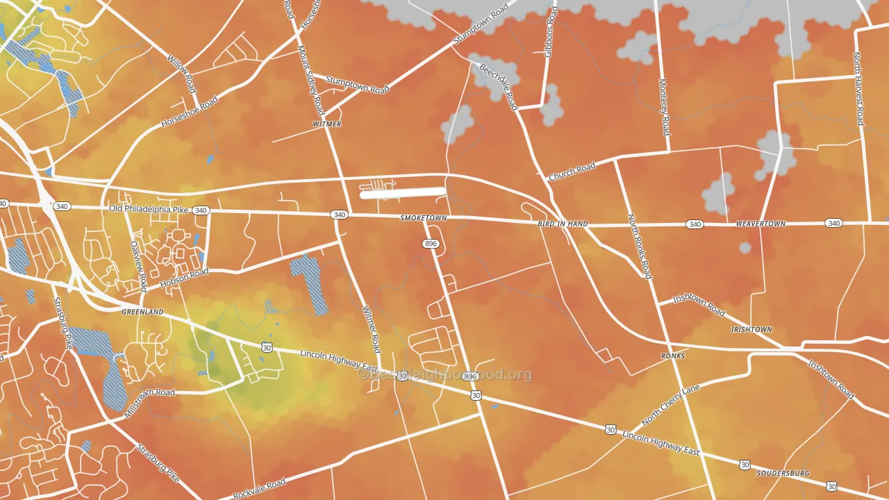 Bike Grade map of 17576, PA