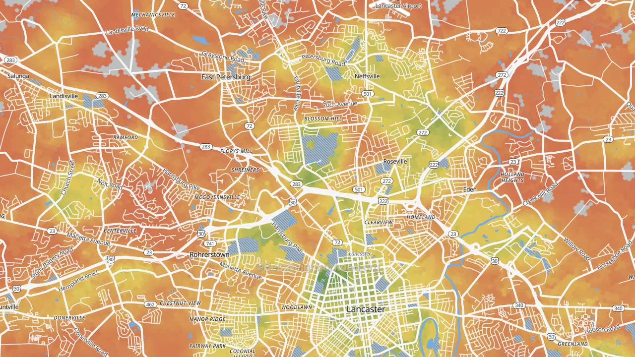 Bike Grade map of 17601, PA