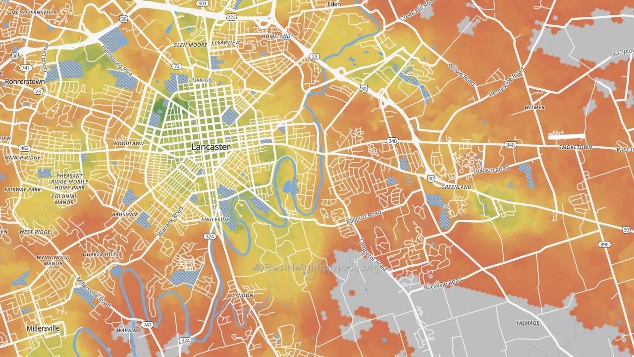 Bike Grade map of 17602, PA