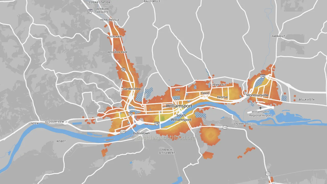 Bike Grade map of 17701, PA