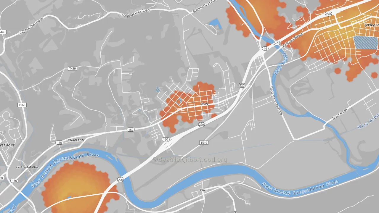 Bike Grade map of 17721, PA