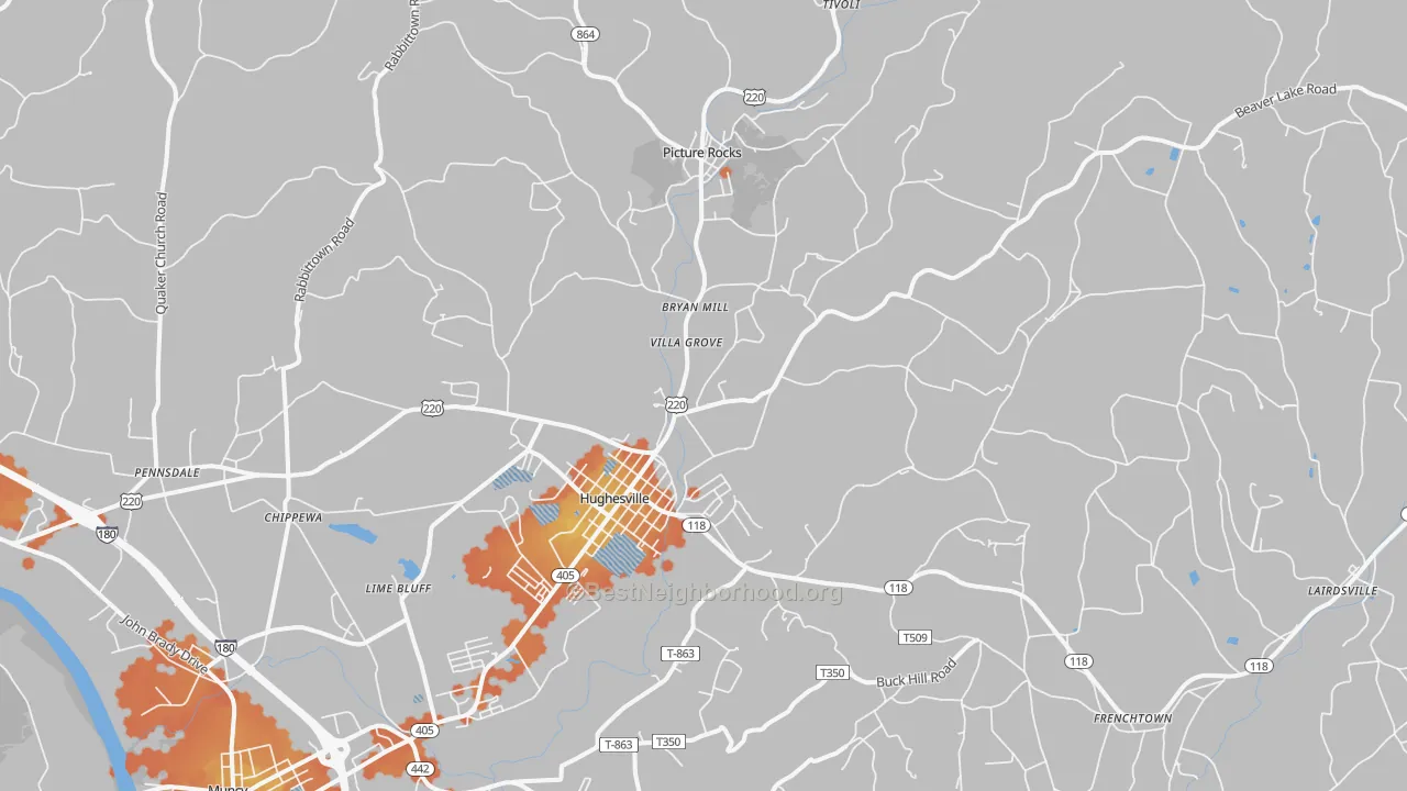 Bike Grade map of 17737, PA