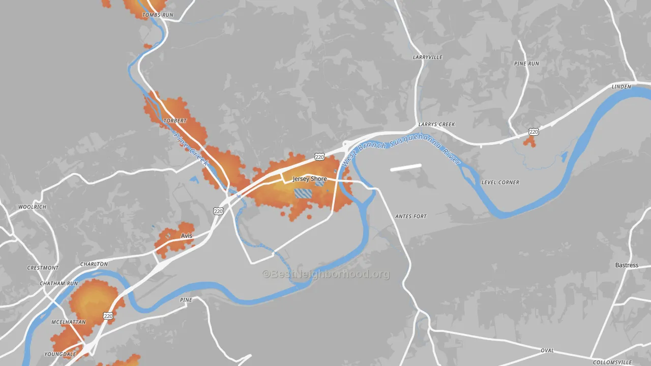 Bike Grade map of 17740, PA
